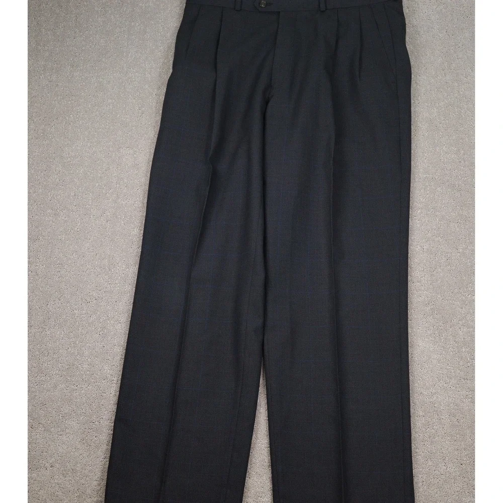 Ralph Lauren Suit Men 40T 36W 32L Black Blue Windowpane Plaid‎ 3 Button Wool VTG